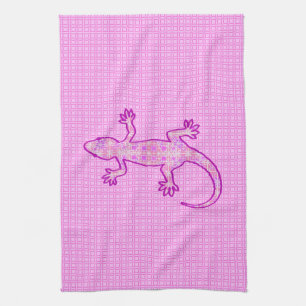 Tribal batik Gecko - orchid and shell pink Tea Towel