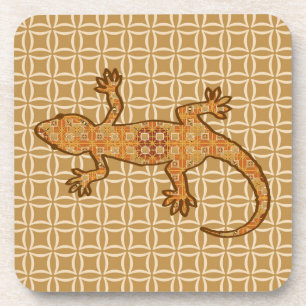 Tribal batik Gecko - rust, amber and tan Coaster