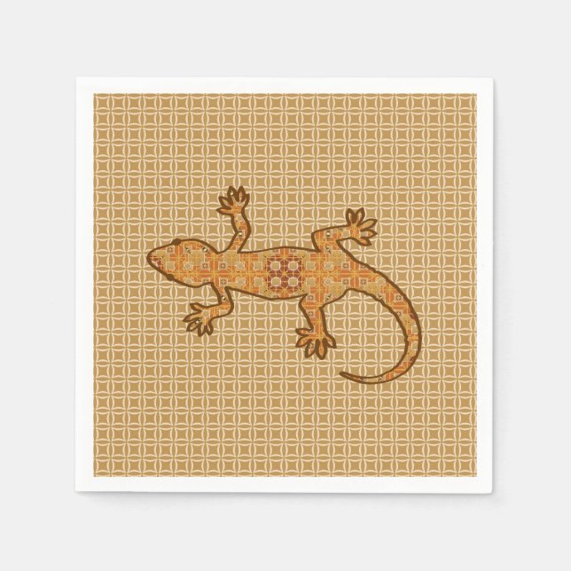 Tribal batik Gecko - rust, amber and tan Napkin (Front)