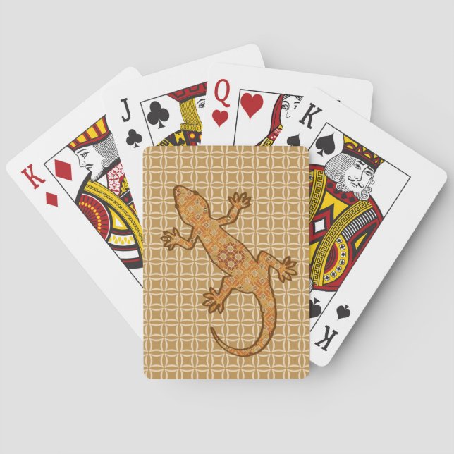 Tribal batik Gecko - rust, amber and tan Playing Cards (Back)