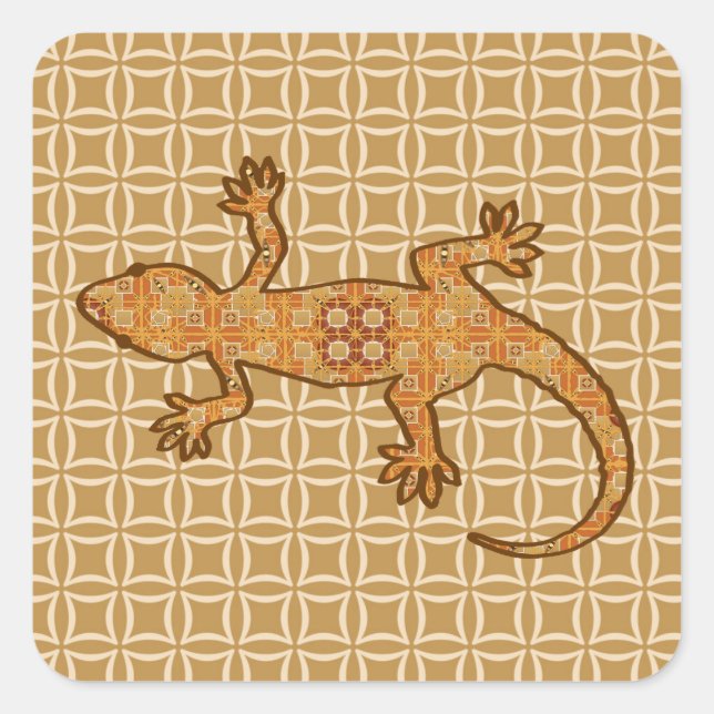 Tribal batik Gecko - rust, amber and tan Square Sticker (Front)