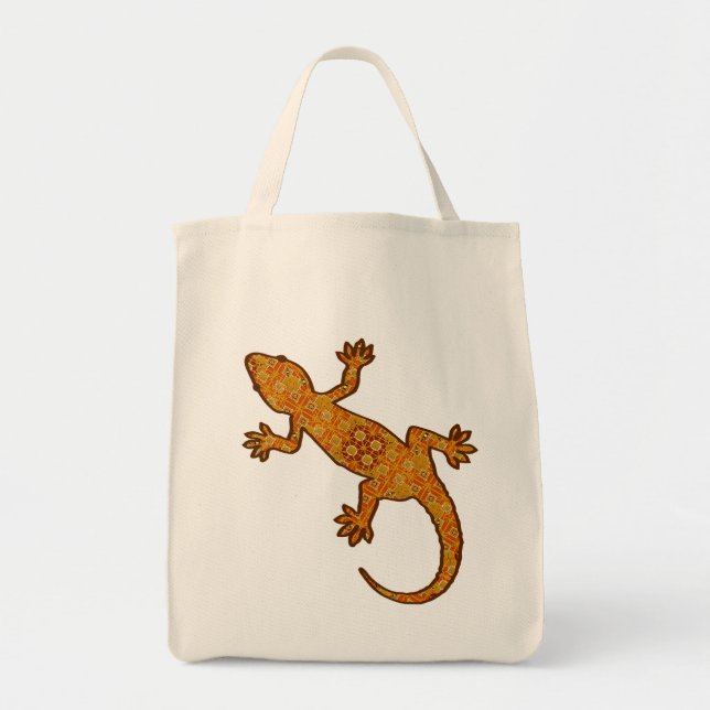 Tribal Batik Gecko - Rust, Amber and Tan Tote Bag (Front)