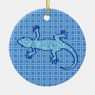 Tribal batik Gecko - soft denim blue Ceramic Tree Decoration