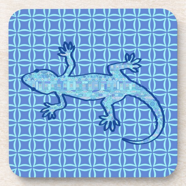 Tribal batik Gecko - soft denim blue Coaster (Front)