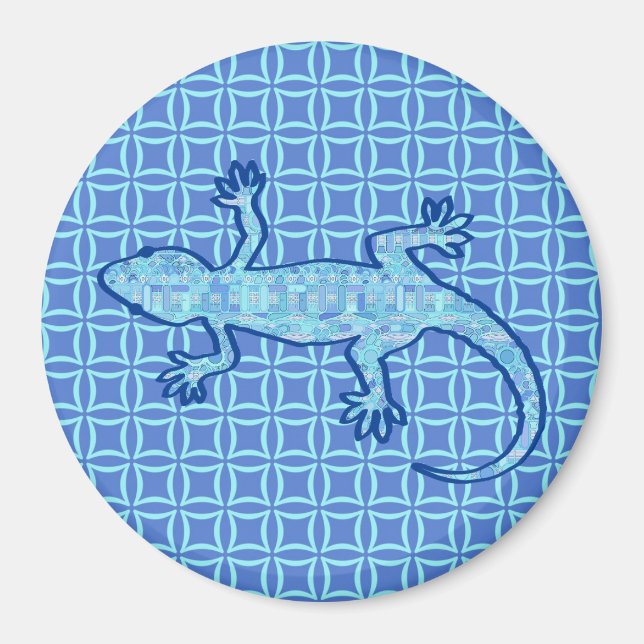Tribal batik Gecko - soft denim blue Magnet (Front)
