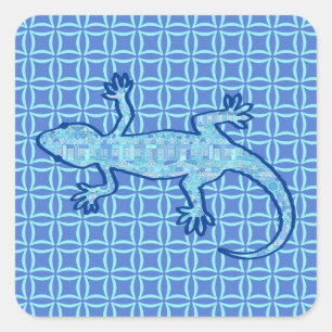 Tribal batik Gecko - soft denim blue Square Sticker