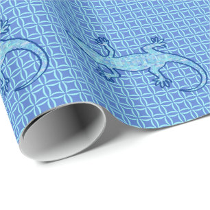 Tribal batik Gecko - soft denim blue Wrapping Paper