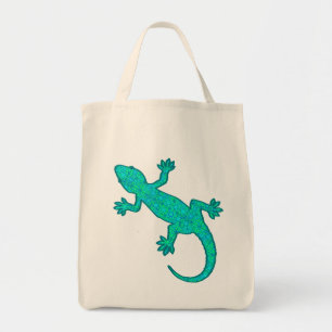Tribal Batik Gecko - Turquoise and Aqua Tote Bag