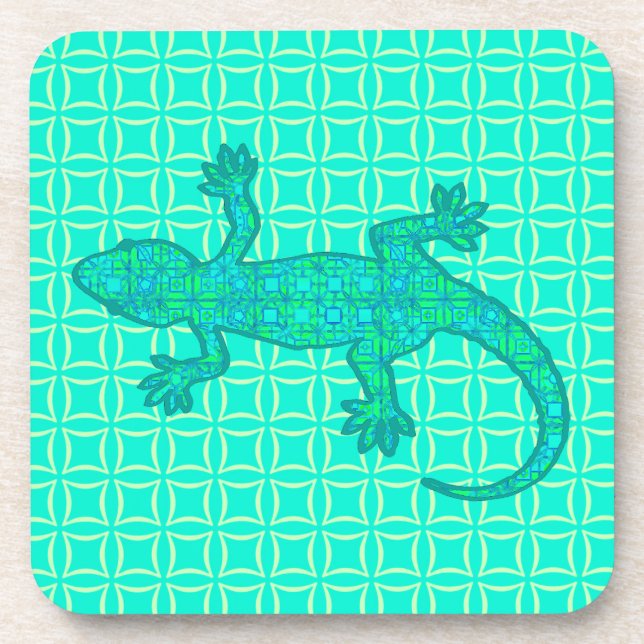 Tribal batik Gecko - turquoise / peacock Coaster (Front)