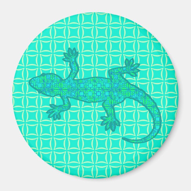 Tribal batik Gecko - turquoise / peacock Magnet (Front)