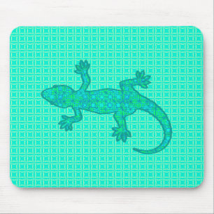 Tribal batik Gecko - turquoise / peacock Mouse Mat