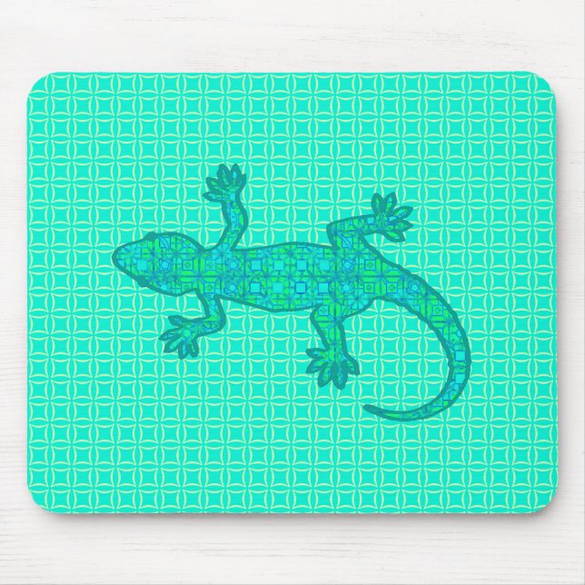 Tribal batik Gecko - turquoise / peacock Mouse Mat (Front)