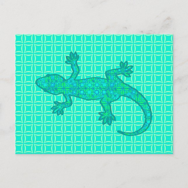 Tribal batik Gecko - turquoise / peacock Postcard (Front)