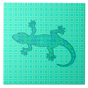 Tribal batik Gecko - turquoise / peacock Tile