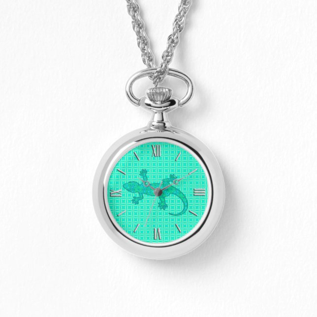 Tribal batik Gecko - turquoise / peacock Watch (Front)