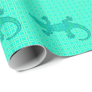 Tribal batik Gecko - turquoise / peacock Wrapping Paper