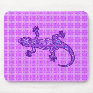 Tribal batik Gecko - violet and amethyst purple Mouse Mat