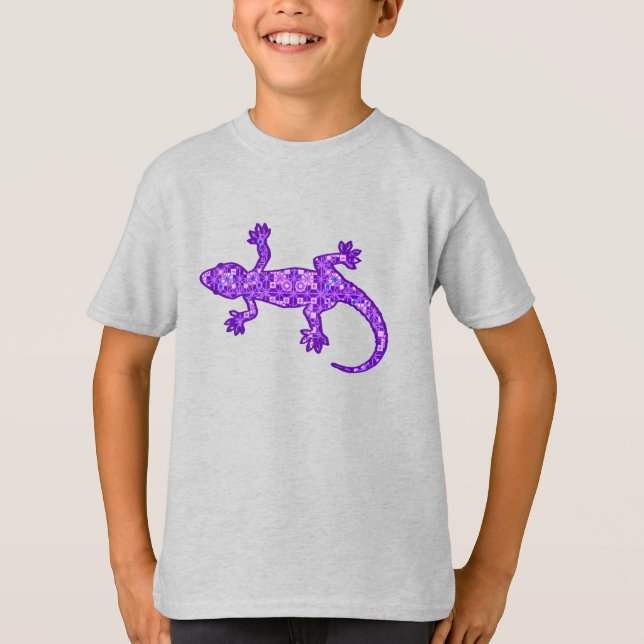 Tribal batik Gecko - violet and amethyst purple T-Shirt (Front)