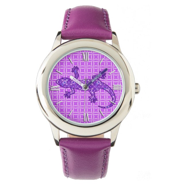 Tribal batik Gecko - violet and amethyst purple Watch (Front)