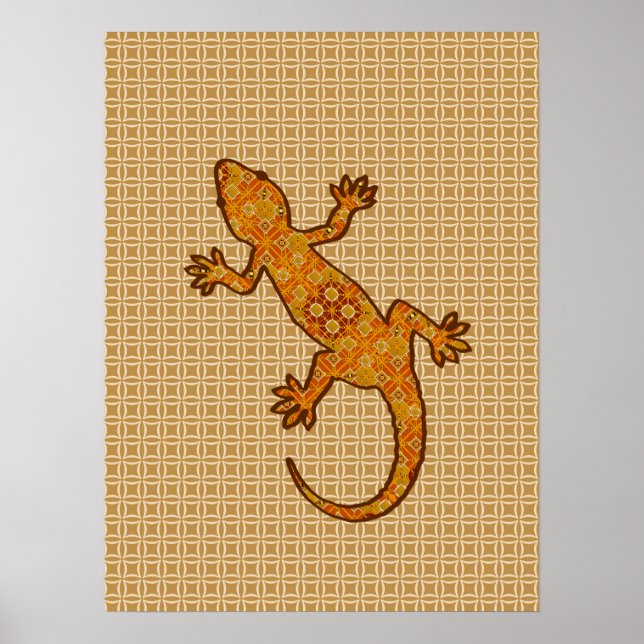 Tribal batik Gekko - rust, amber and tan Poster (Front)