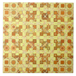 Tribal Batik - golden yellow, brown and tan Tile