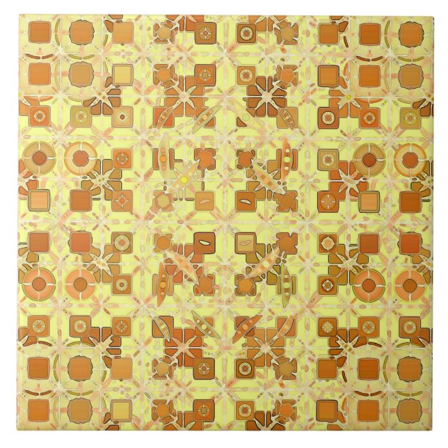 Tribal Batik - golden yellow, brown and tan Tile (Front)