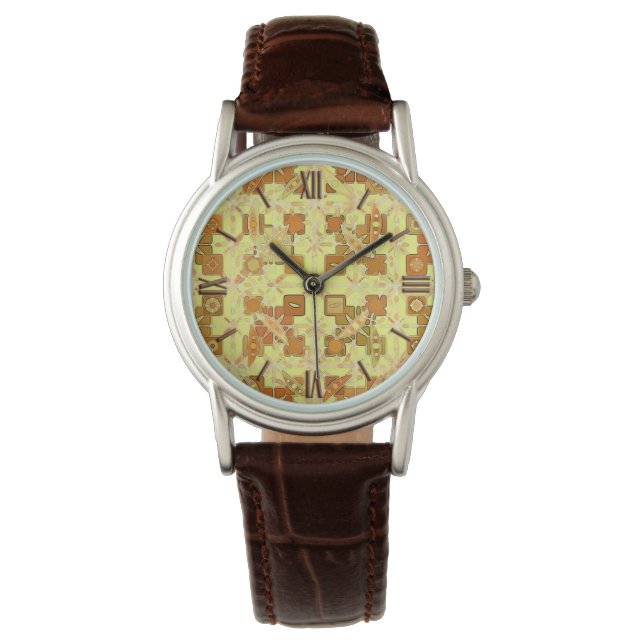 Tribal Batik - golden yellow, brown and tan Watch (Front)