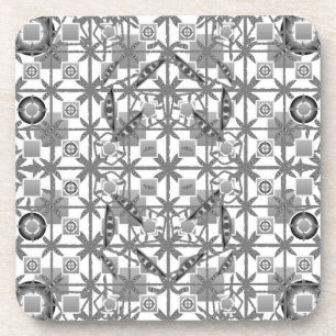 Tribal Batik - grey / gray, black and white Coaster