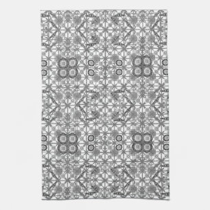 Tribal Batik - grey / grey, black and white Tea Towel