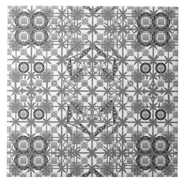 Tribal Batik - grey / grey, black and white Tile (Front)