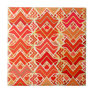 Tribal Batik in Mandarin and Light Orange  Tile