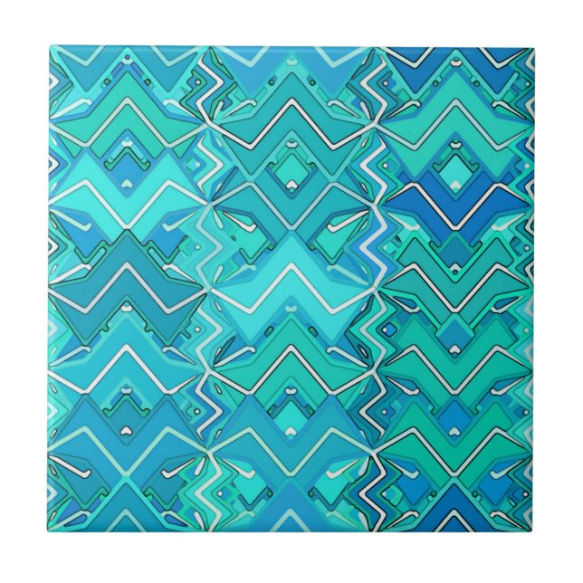 Tribal Batik in Turquoise, Aqua and Teal  Tile (Front)