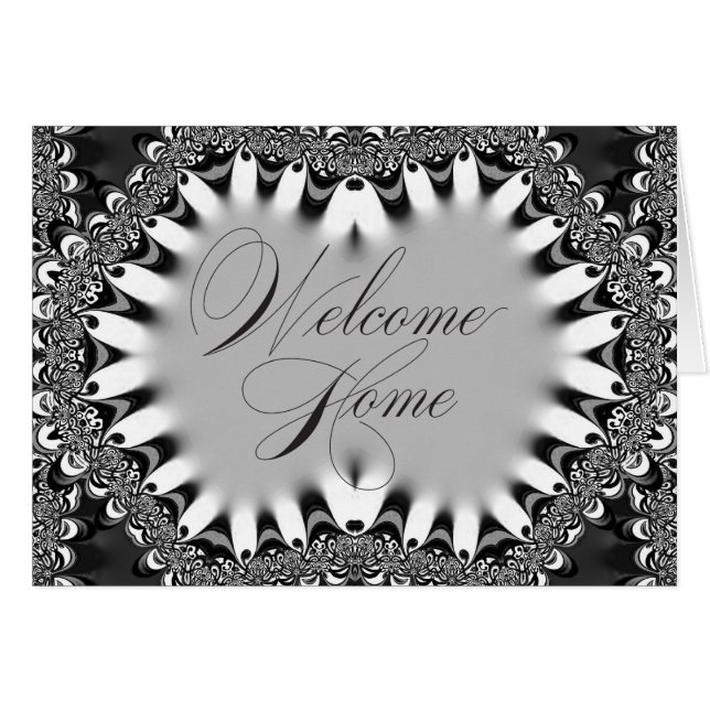 Tribal Batik Lace Black & Silver Welcome Home Card (Front Horizontal)