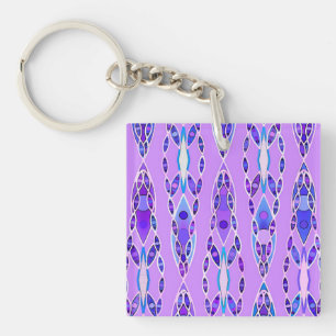 Tribal Batik - Lavender, Blue and Violet Key Ring