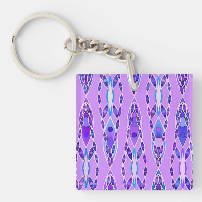 Tribal Batik - Lavender, Blue and Violet Key Ring (Front)