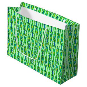 Tribal Batik - Mint, Emerald Green and Blue Large Gift Bag