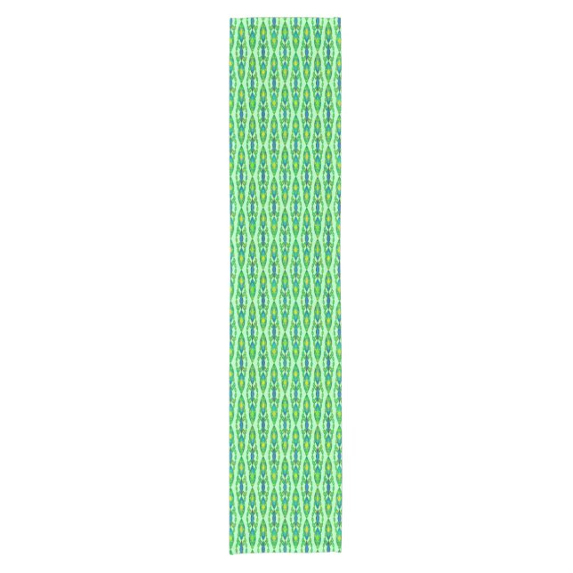 Tribal Batik - Mint, Emerald Green and Blue Short Table Runner (Front)