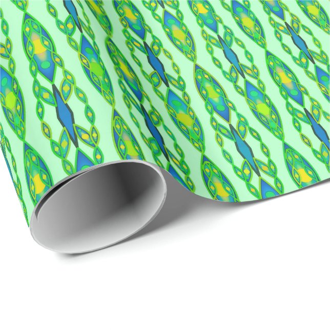 Tribal Batik - Mint, Emerald Green and Blue Wrapping Paper (Roll Corner)