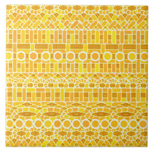 Tribal Batik - mustard gold and orange Tile