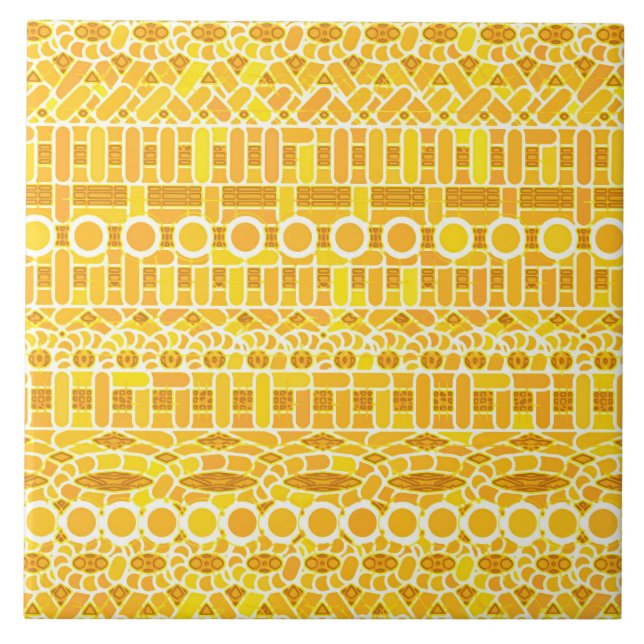 Tribal Batik - mustard gold and orange Tile (Front)