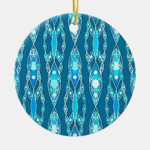 Tribal Batik - Ocean Blue and Aqua Ceramic Tree Decoration