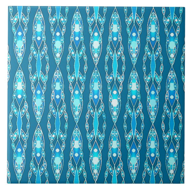 Tribal Batik - Ocean Blue and Aqua Tile (Front)