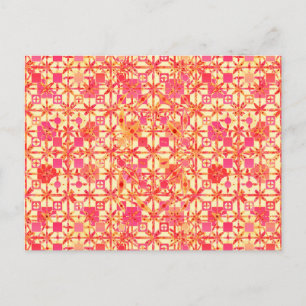 Tribal Batik - orange, coral pink and fuchsia Postcard
