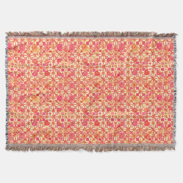 Tribal Batik - orange, coral pink and fuchsia Throw Blanket (Front)