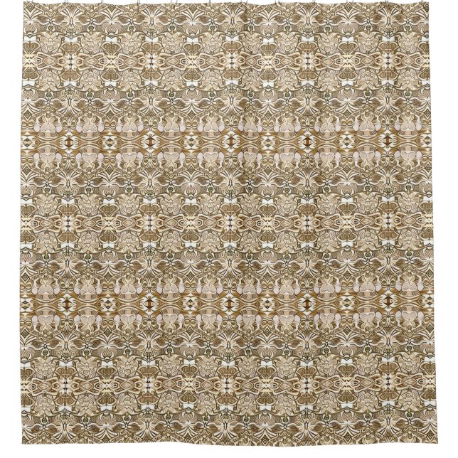Tribal Batik Pattern in Coffee Brown and Beige Shower Curtain (Front)