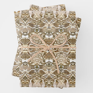 Tribal Batik Pattern in Coffee Brown and Beige Wrapping Paper Sheet