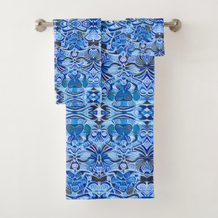Tribal Batik Pattern in Indigo Blue and White    Bath Towel Set
