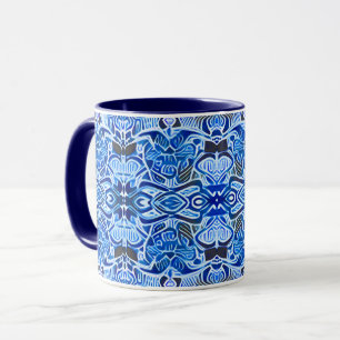 Tribal Batik Pattern in Indigo Blue and White   Mug