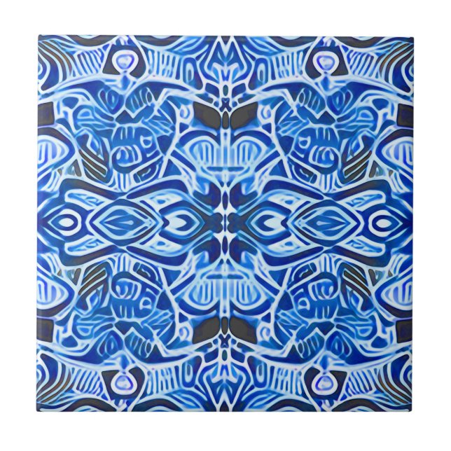 Tribal Batik Pattern in Indigo Blue and White    Tile (Front)