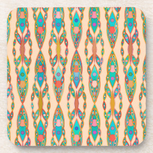 Tribal Batik - Peach Pink and Turquoise Coaster